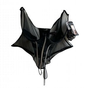 Fantasy Lingerie Lurex Underbust Corset Panty Set Size 2XL Black Mesh Bustier